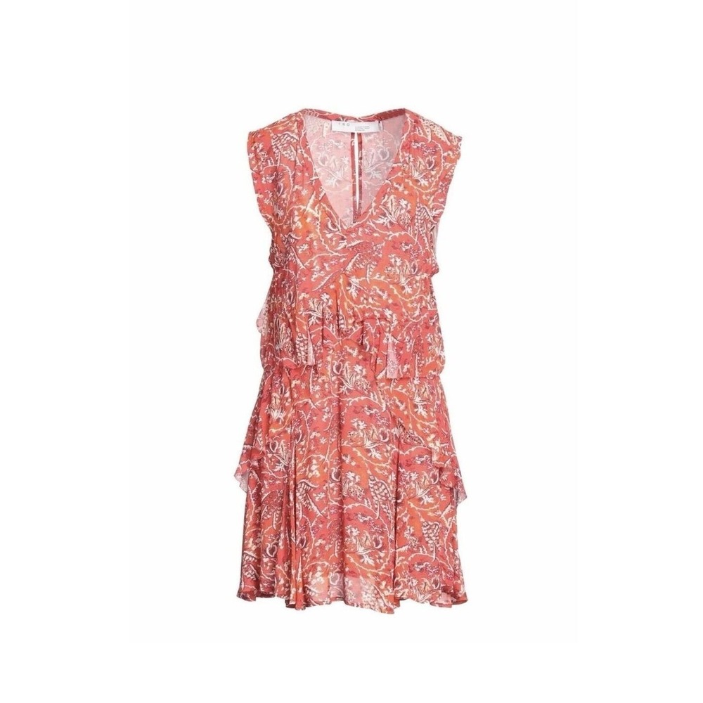 IRO Paris Variety‎ Ruffled Printed Crepe Mini Dress Womens L 42 EU 10-12 US Red